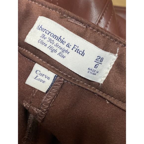 Abercrombie & Fitch The 90s Straight Ultra High Rise Brown Trousers Pants Size 6 - Picture 4 of 5